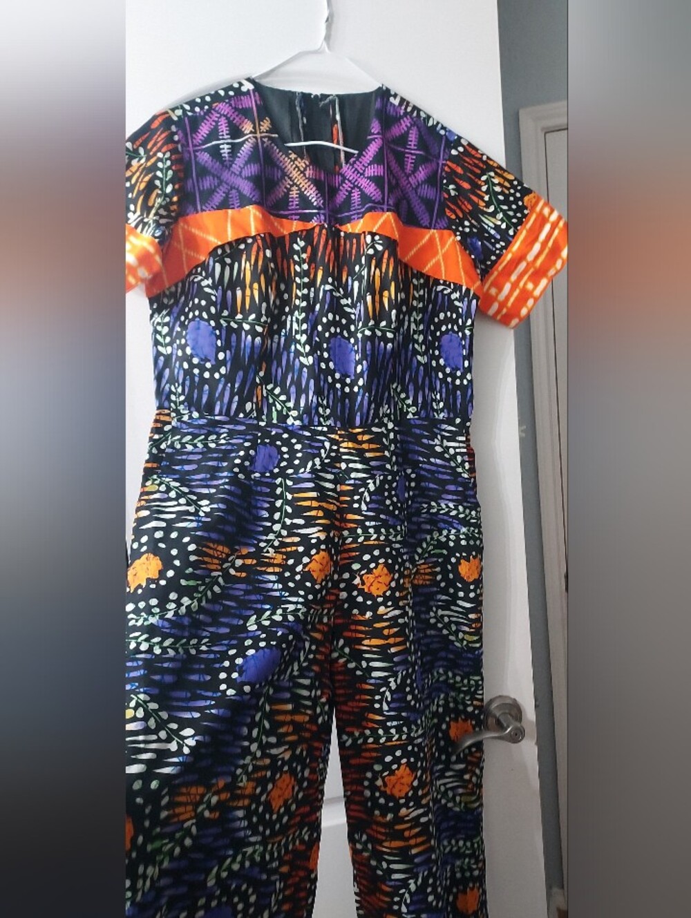 Ankara Vibrant Multicolor Patterned Jumpsuit with Orange Accents